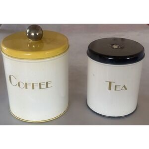 Vintage 2 Piece Metal Canister Set MCM Decoware Coffee Tea Kitchen Art Deco Ware